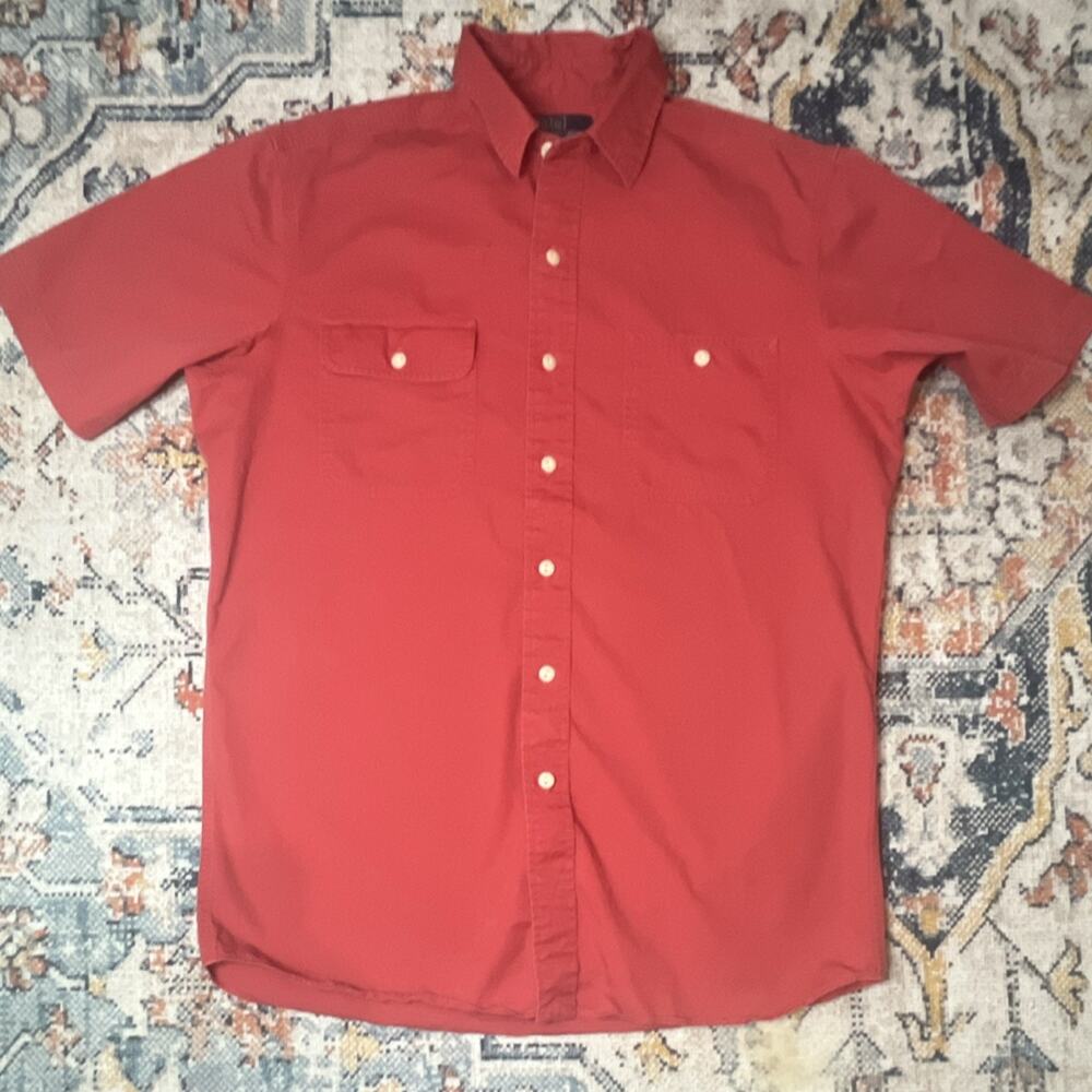 Vintage 90s Polo Ralph Lauren Red Twill Short Sleeve Work Shirt Men’s Medium